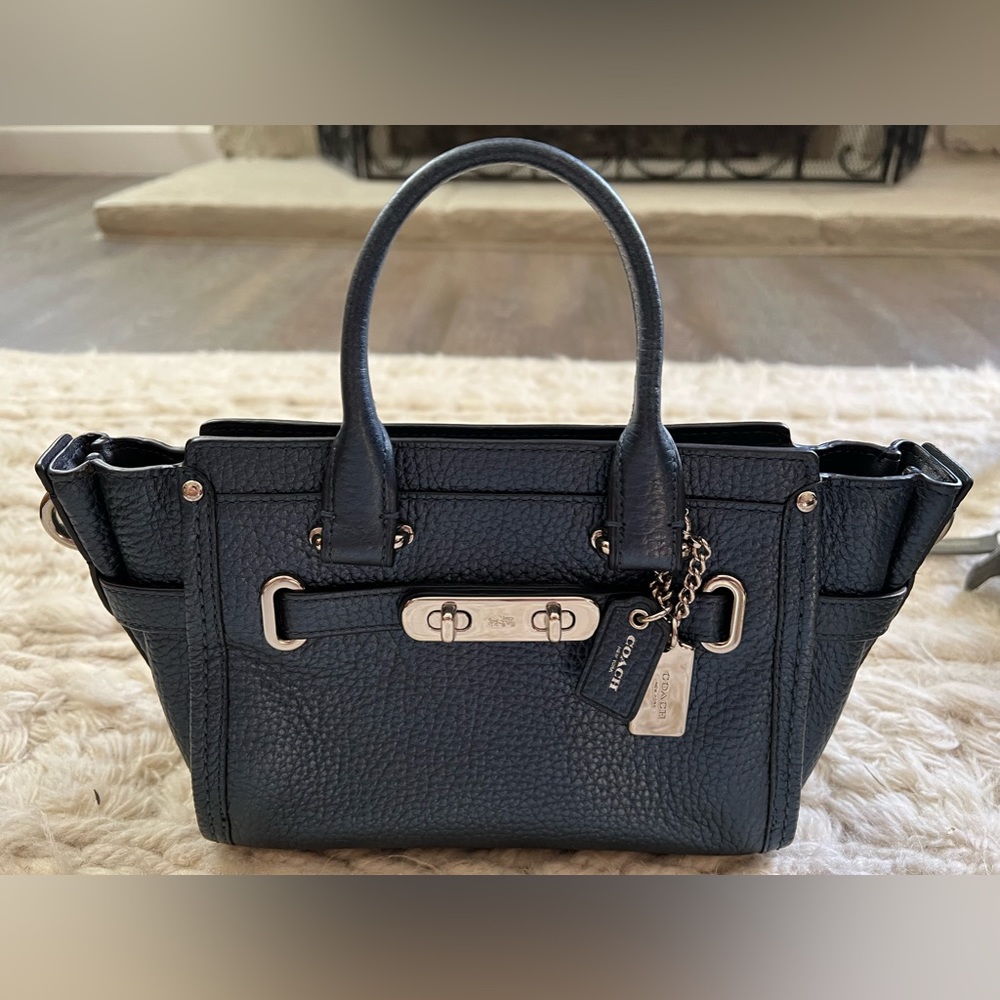 Coach blue metallic leather mini purse